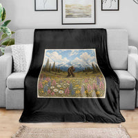 Retro Bigfoot Wildflower Throw Blanket Vintage Sasquatch Funny Cryptid