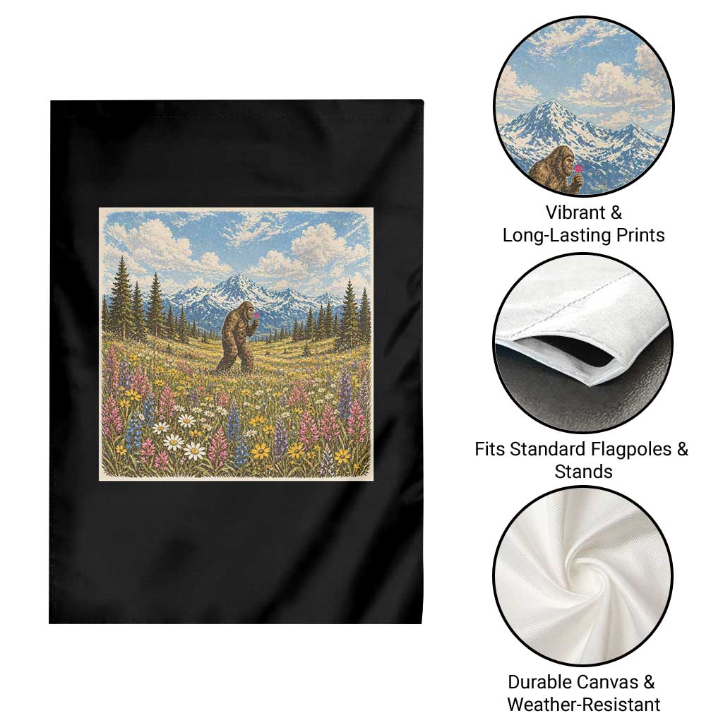 Retro Bigfoot Wildflower Garden Flag Vintage Sasquatch Funny Cryptid