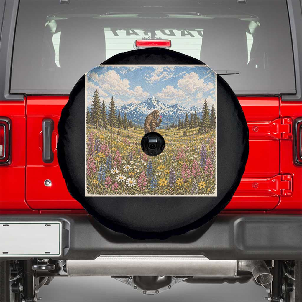 Retro Bigfoot Wildflower Spare Tire Cover Vintage Sasquatch Funny Cryptid