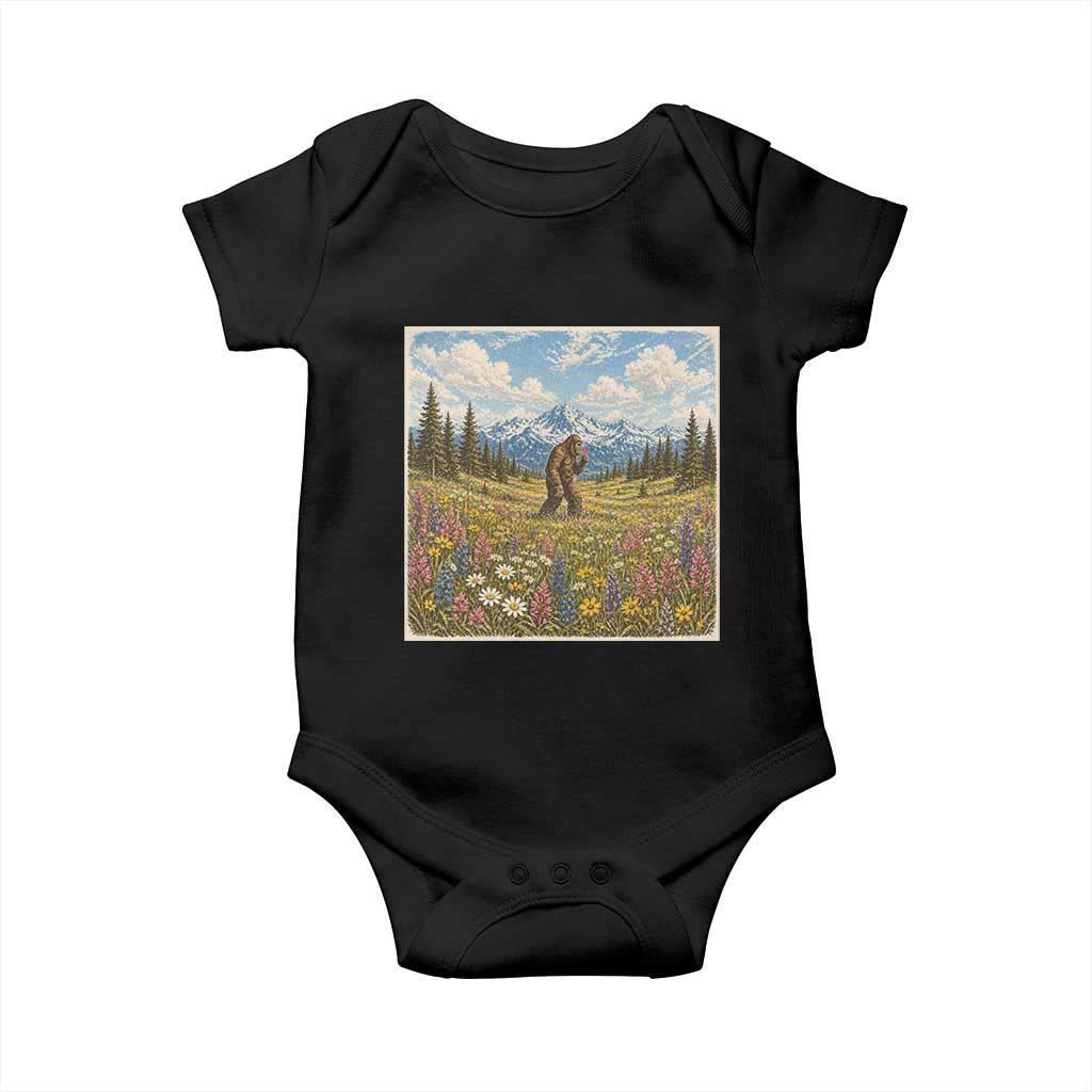 Retro Bigfoot Wildflower Baby Onesie Vintage Sasquatch Funny Cryptid