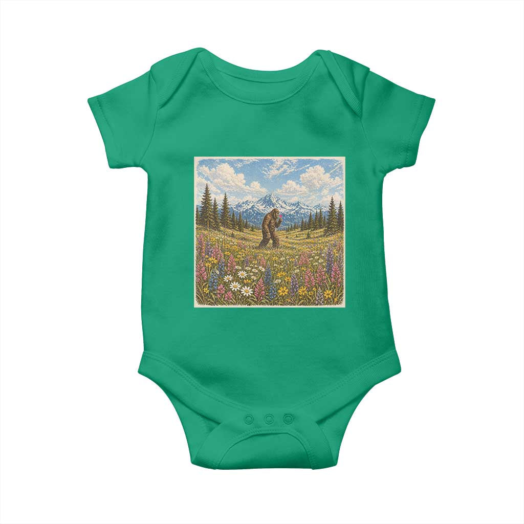 Retro Bigfoot Wildflower Baby Onesie Vintage Sasquatch Funny Cryptid