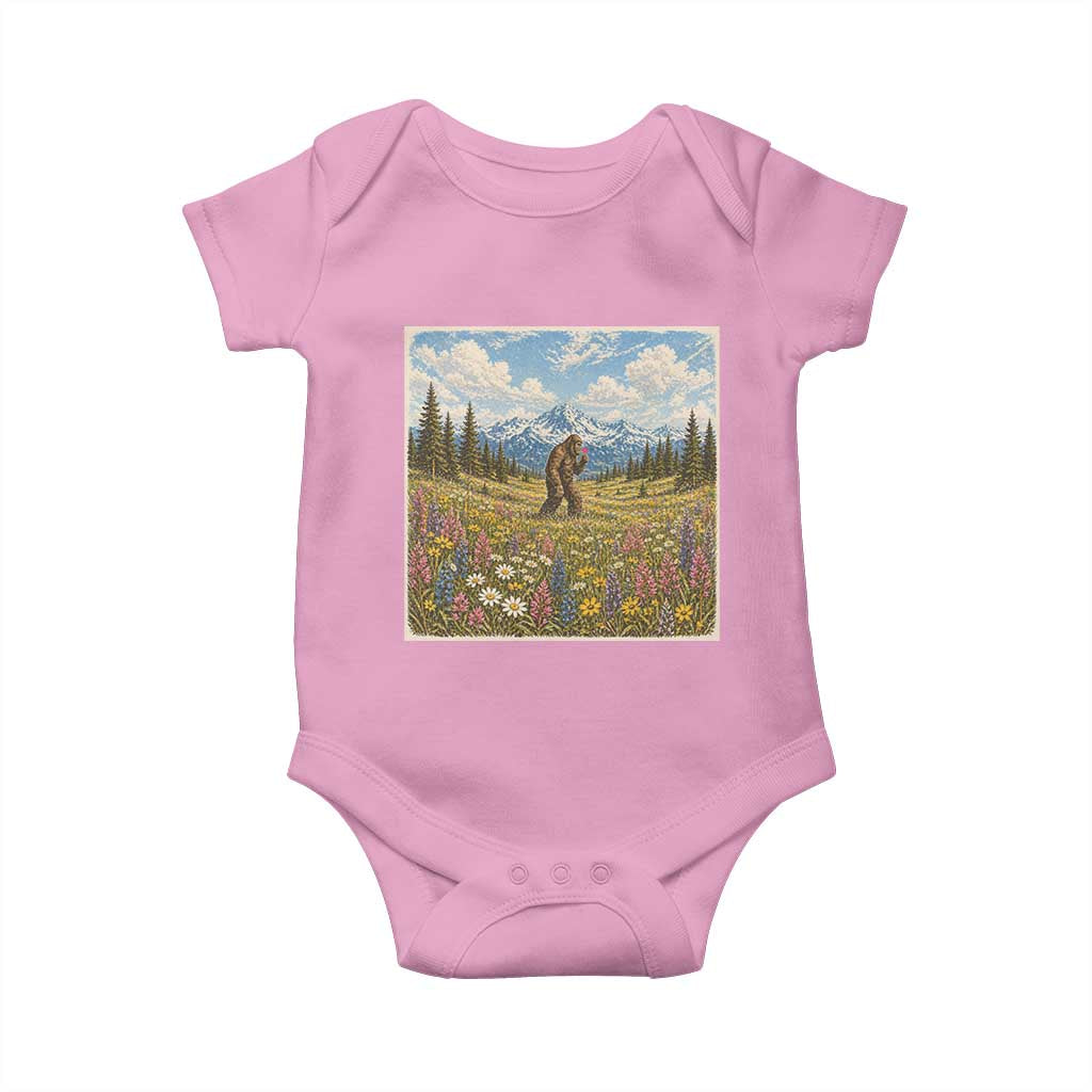 Retro Bigfoot Wildflower Baby Onesie Vintage Sasquatch Funny Cryptid