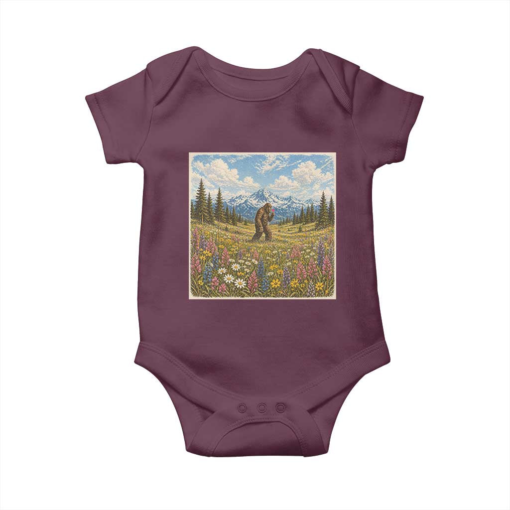 Retro Bigfoot Wildflower Baby Onesie Vintage Sasquatch Funny Cryptid