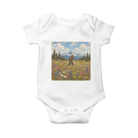 Retro Bigfoot Wildflower Baby Onesie Vintage Sasquatch Funny Cryptid