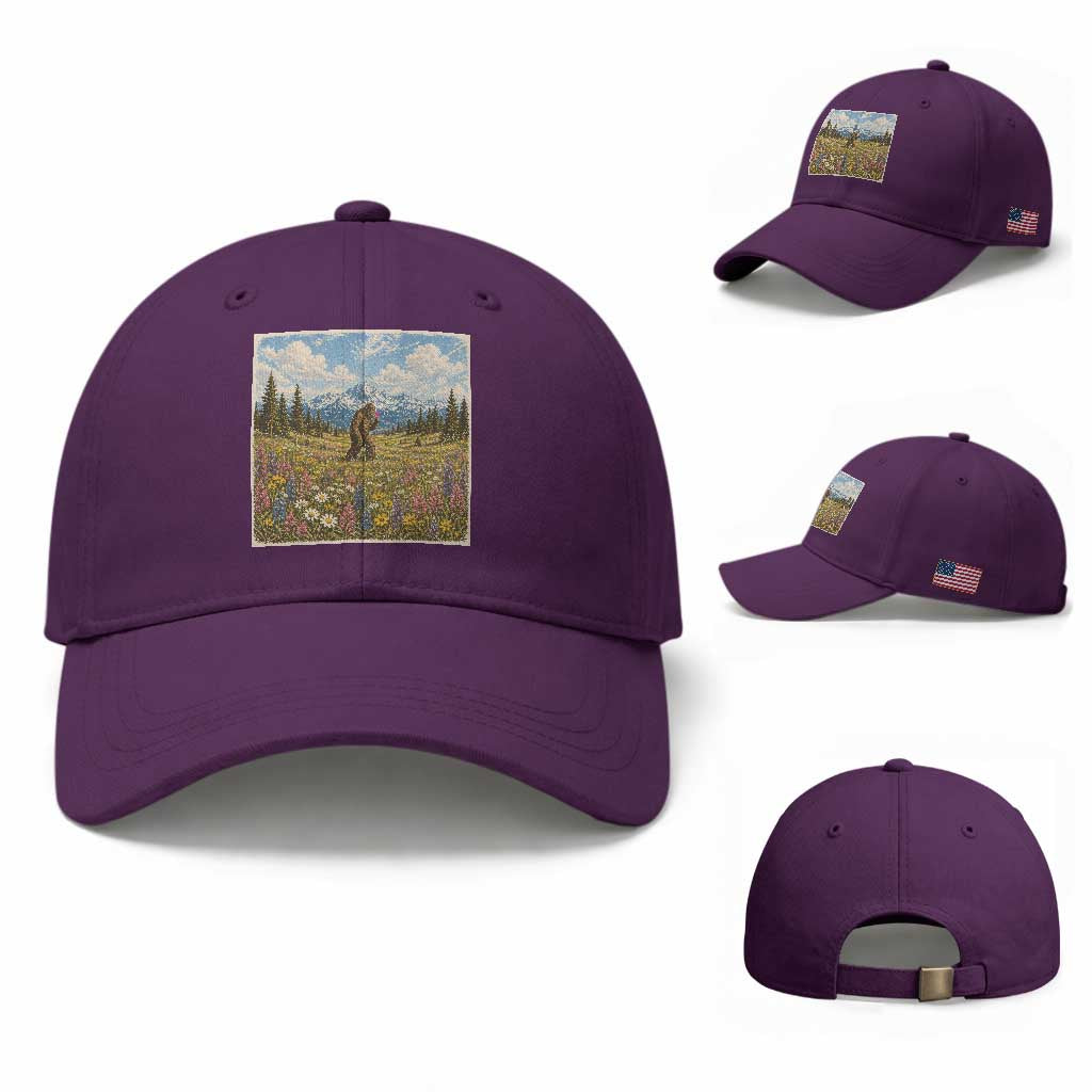 Retro Bigfoot Wildflower Baseball Cap Vintage Sasquatch Funny Cryptid
