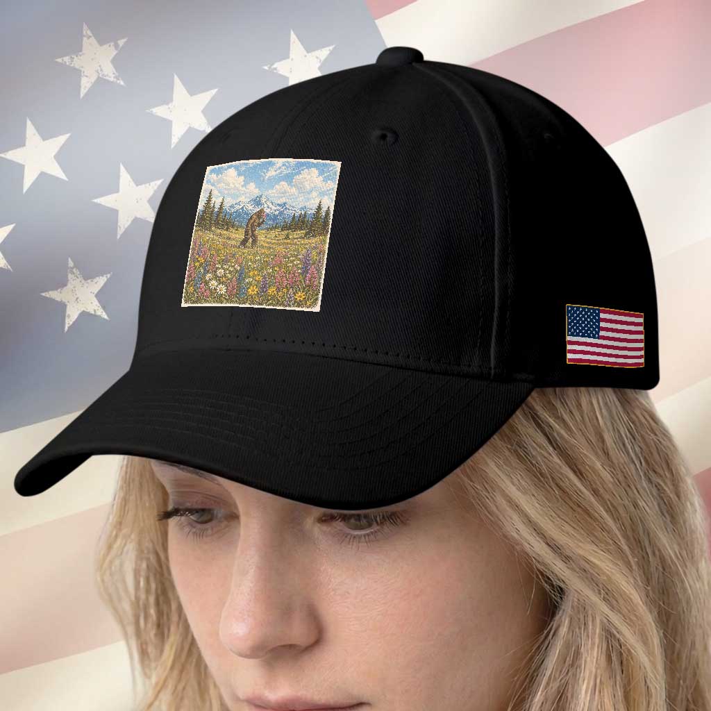 Retro Bigfoot Wildflower Baseball Cap Vintage Sasquatch Funny Cryptid