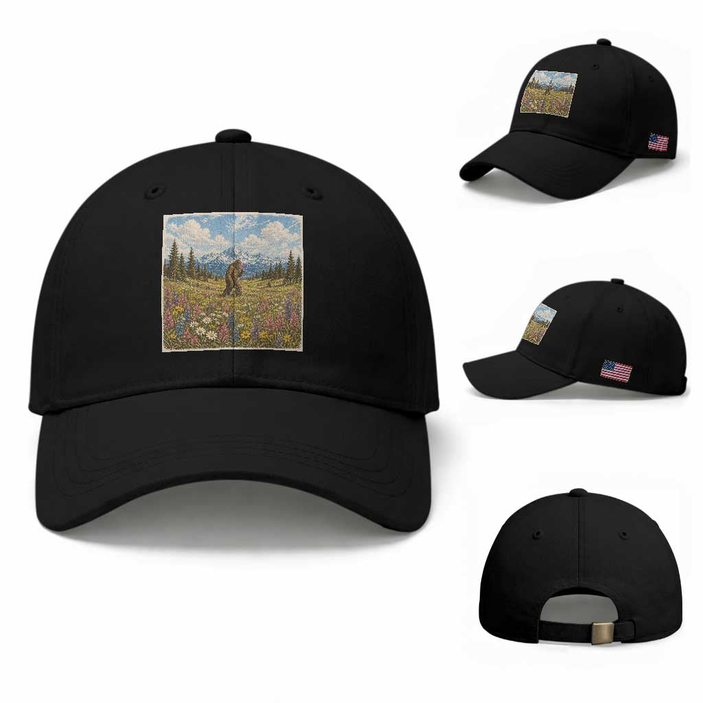 Retro Bigfoot Wildflower Baseball Cap Vintage Sasquatch Funny Cryptid