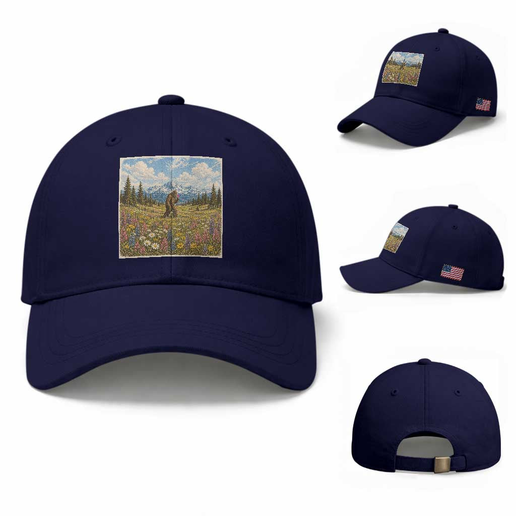 Retro Bigfoot Wildflower Baseball Cap Vintage Sasquatch Funny Cryptid