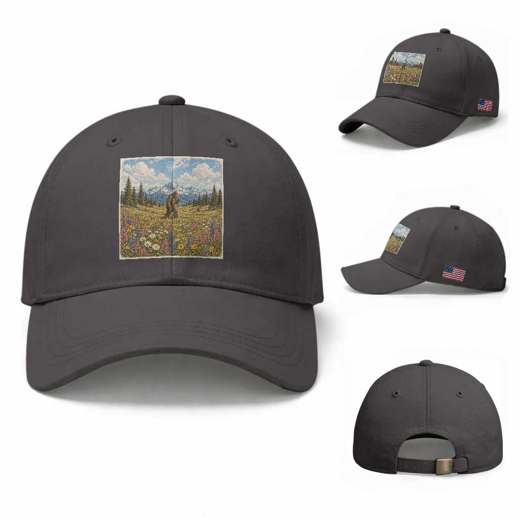 Retro Bigfoot Wildflower Baseball Cap Vintage Sasquatch Funny Cryptid