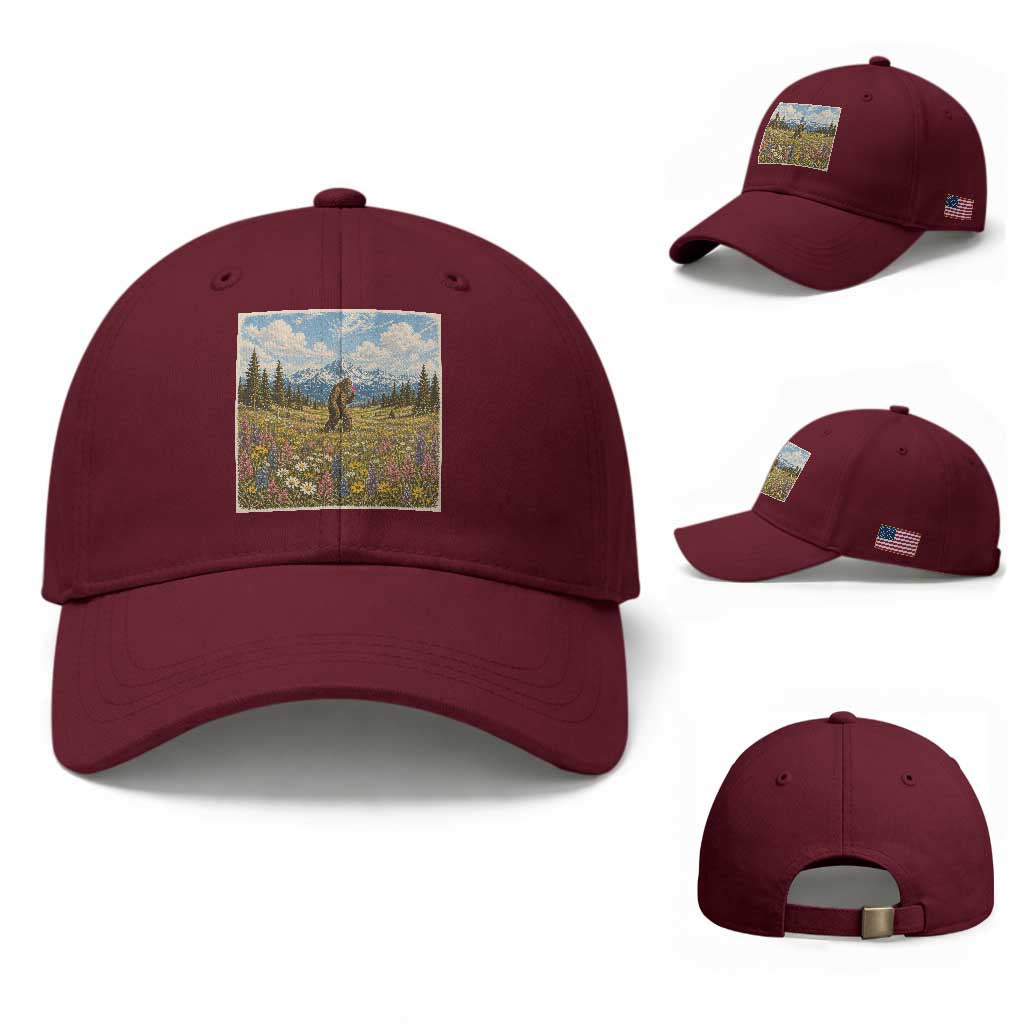 Retro Bigfoot Wildflower Baseball Cap Vintage Sasquatch Funny Cryptid