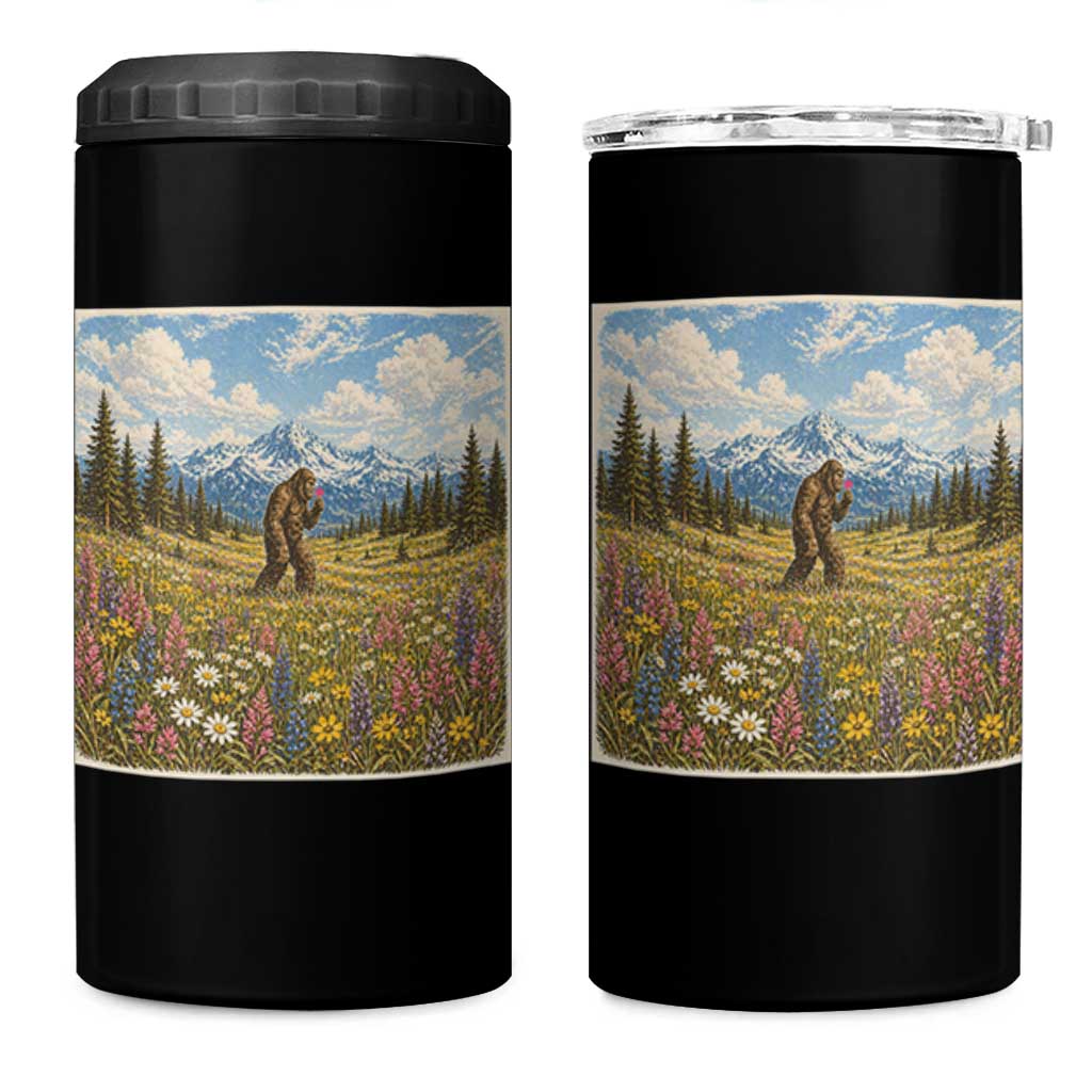 Retro Bigfoot Wildflower 4 in 1 Can Cooler Tumbler Vintage Sasquatch Funny Cryptid
