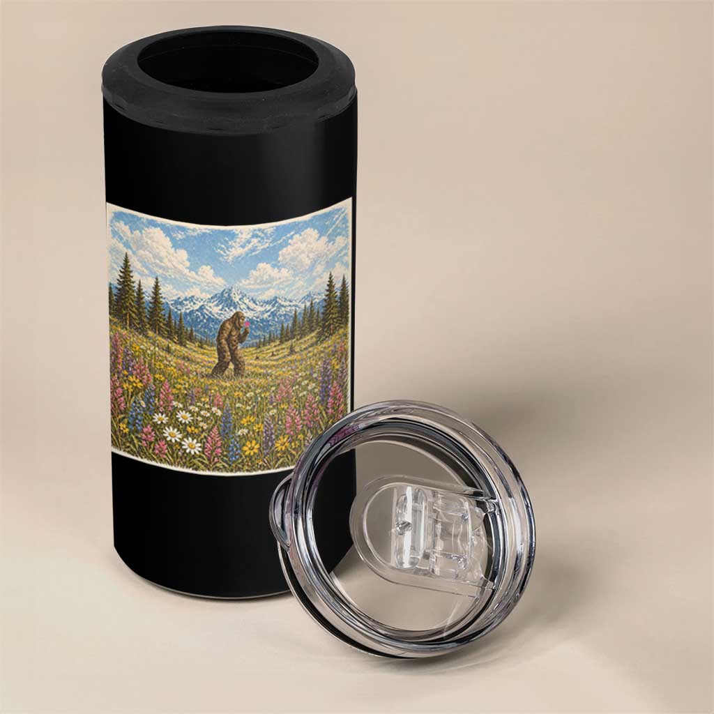 Retro Bigfoot Wildflower 4 in 1 Can Cooler Tumbler Vintage Sasquatch Funny Cryptid