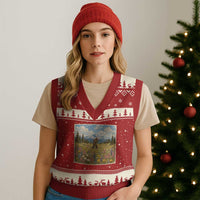 Retro Bigfoot Wildflower V-Neck Knit Sweater Vest Vintage Sasquatch Funny Cryptid
