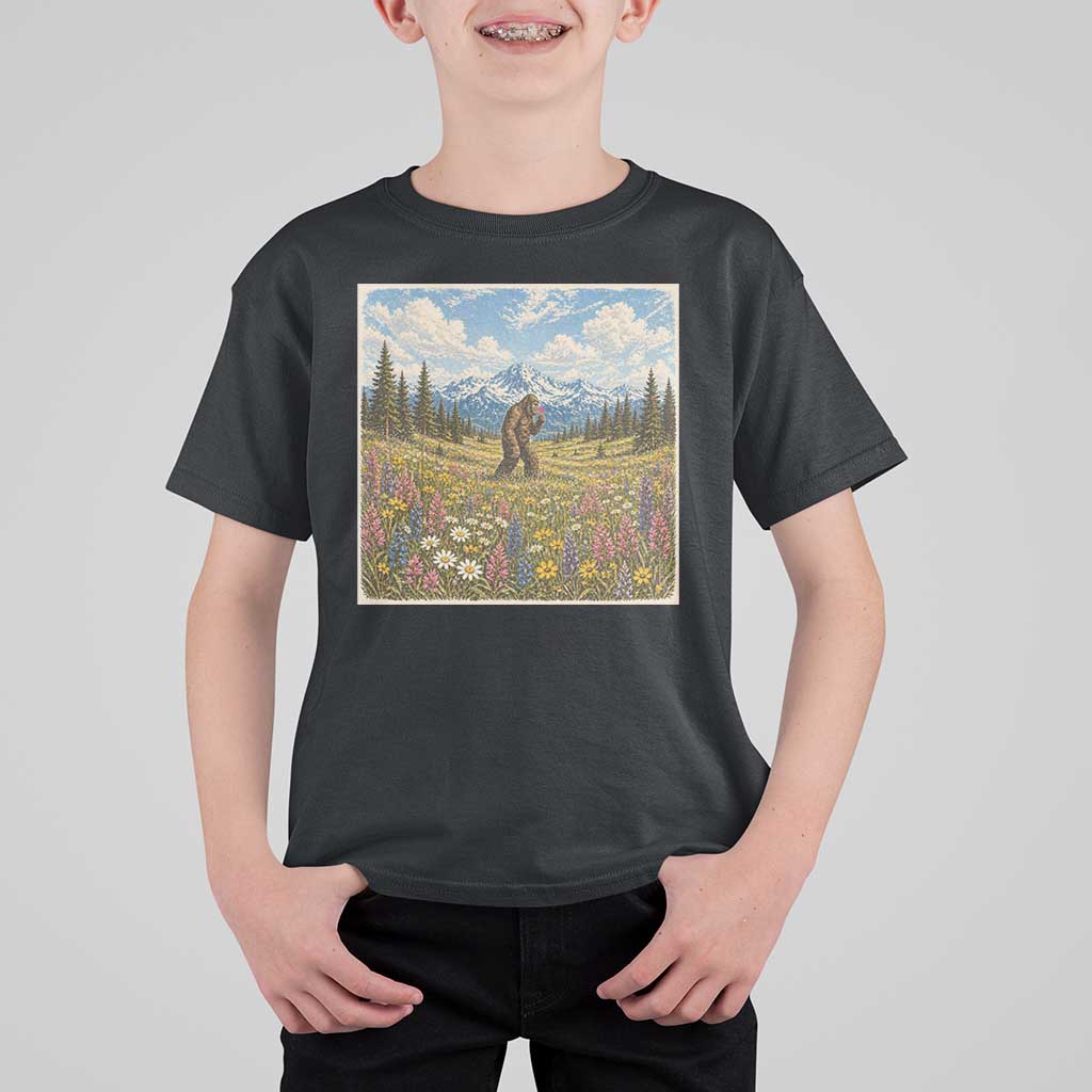 Retro Bigfoot Wildflower T Shirt For Kid Vintage Sasquatch Funny Cryptid