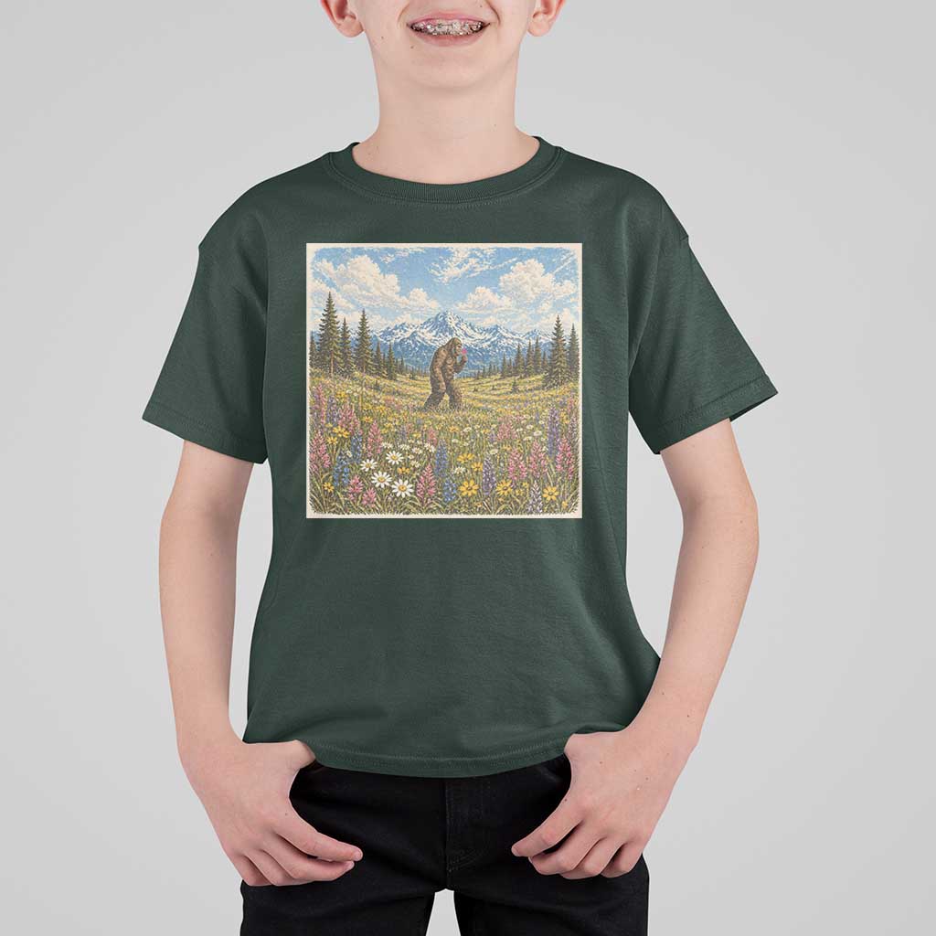 Retro Bigfoot Wildflower T Shirt For Kid Vintage Sasquatch Funny Cryptid