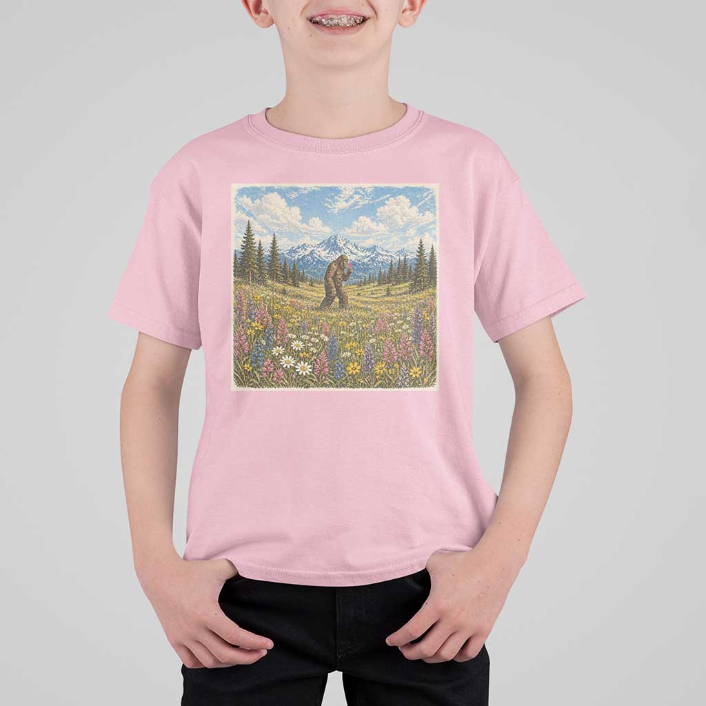 Retro Bigfoot Wildflower T Shirt For Kid Vintage Sasquatch Funny Cryptid
