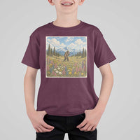 Retro Bigfoot Wildflower T Shirt For Kid Vintage Sasquatch Funny Cryptid