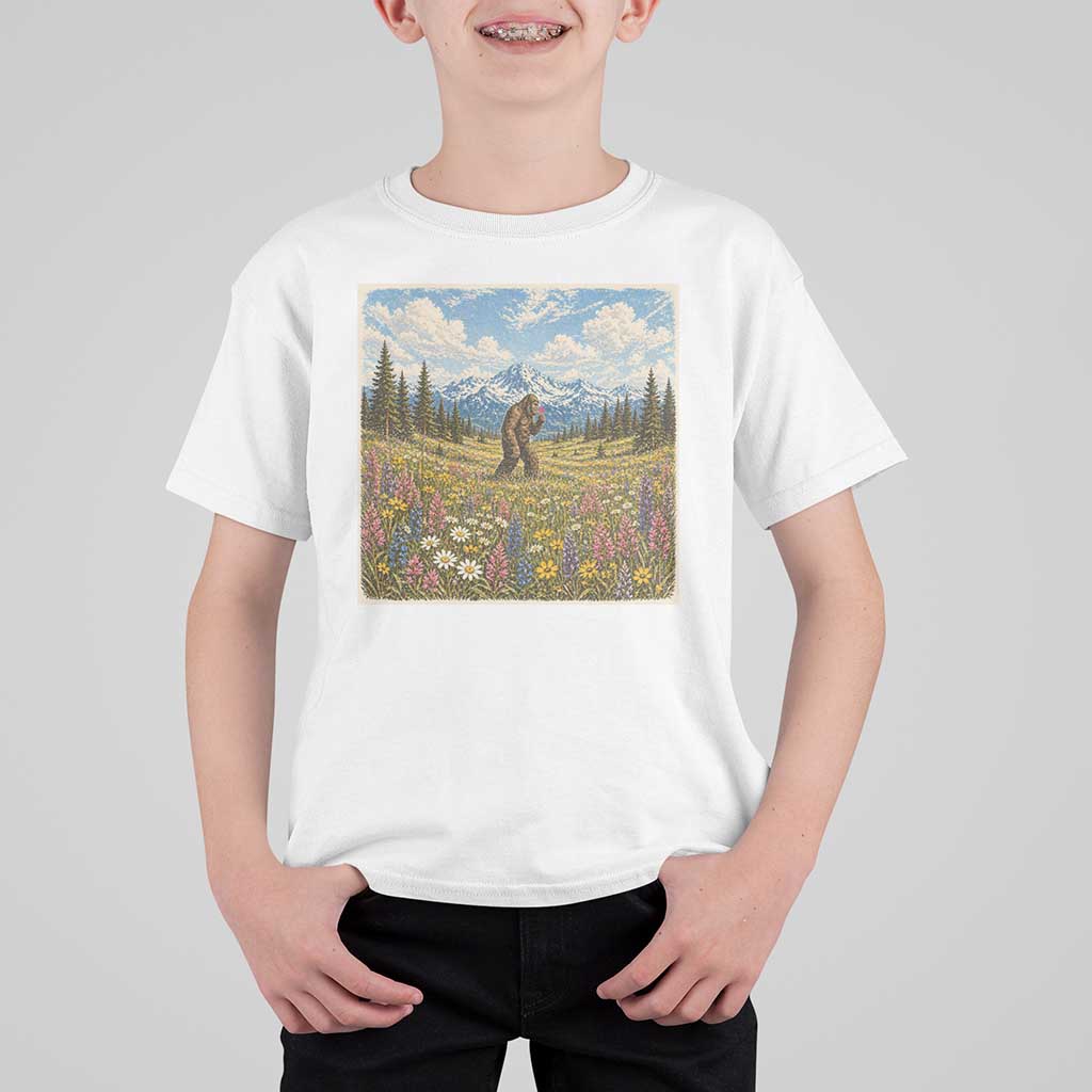 Retro Bigfoot Wildflower T Shirt For Kid Vintage Sasquatch Funny Cryptid