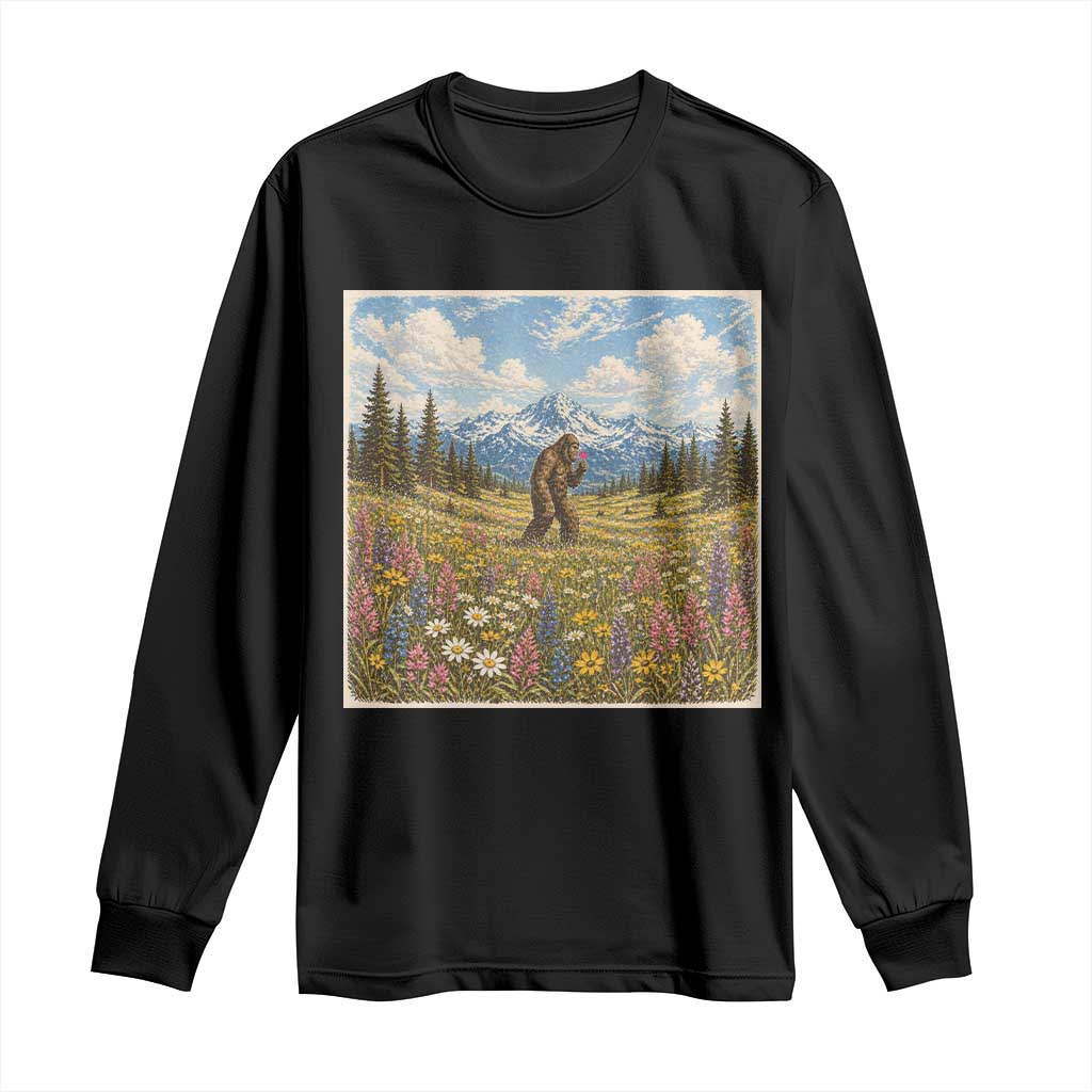 Retro Bigfoot Wildflower Long Sleeve Shirt Vintage Sasquatch Funny Cryptid