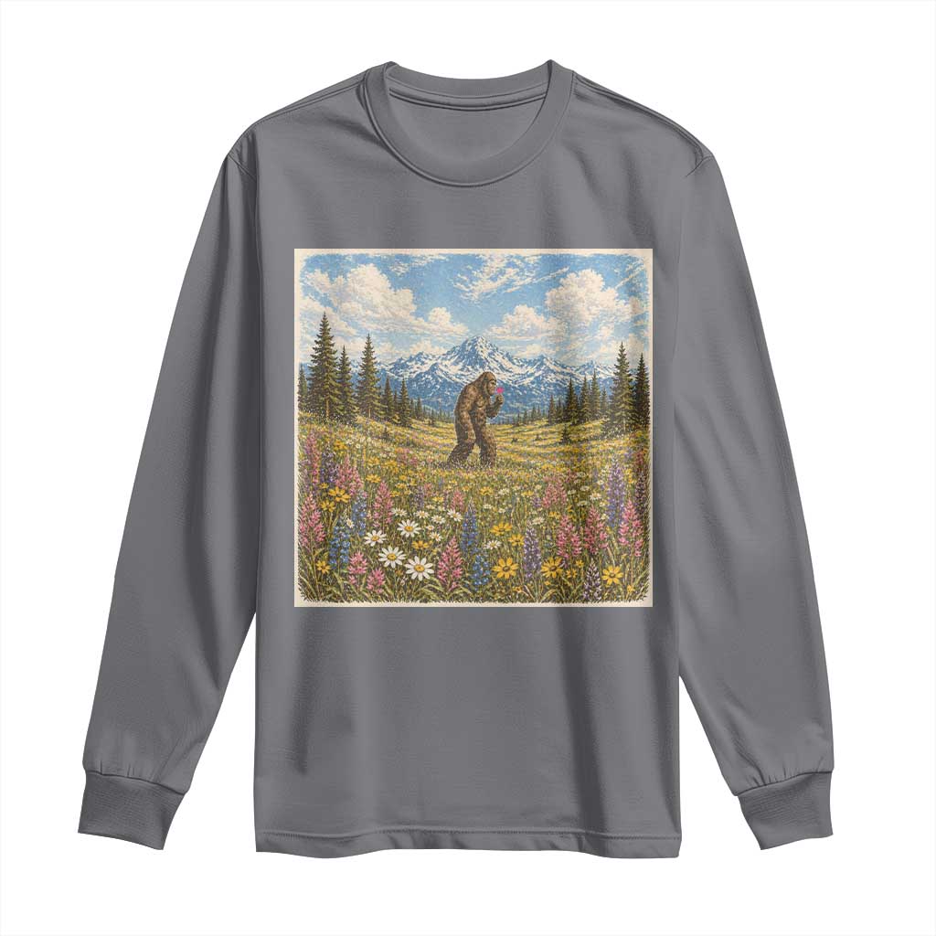 Retro Bigfoot Wildflower Long Sleeve Shirt Vintage Sasquatch Funny Cryptid
