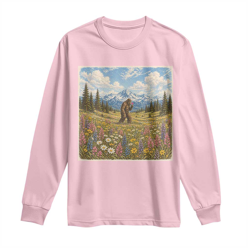 Retro Bigfoot Wildflower Long Sleeve Shirt Vintage Sasquatch Funny Cryptid