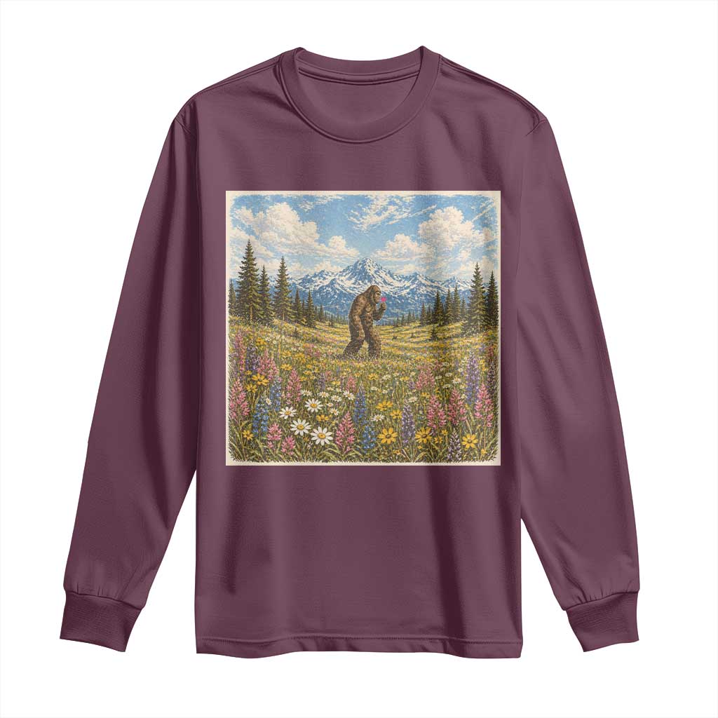 Retro Bigfoot Wildflower Long Sleeve Shirt Vintage Sasquatch Funny Cryptid