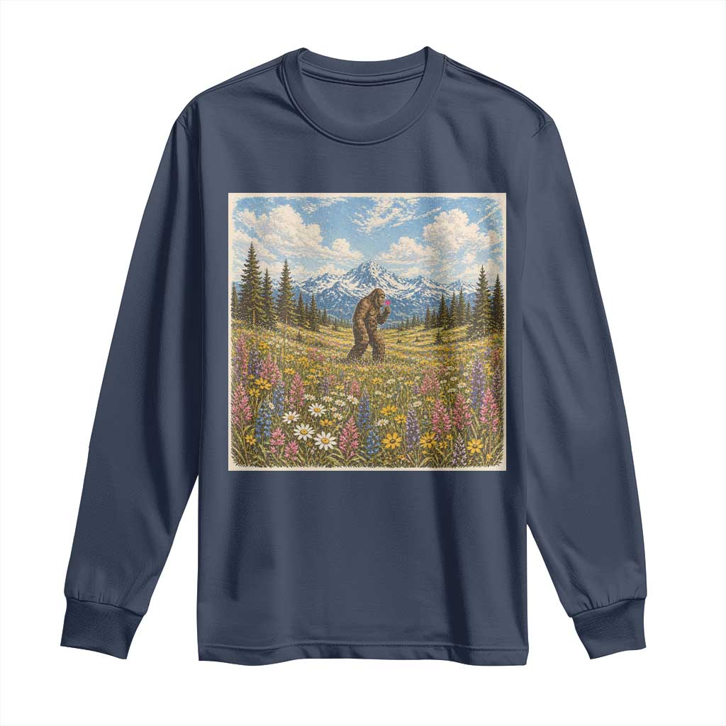 Retro Bigfoot Wildflower Long Sleeve Shirt Vintage Sasquatch Funny Cryptid