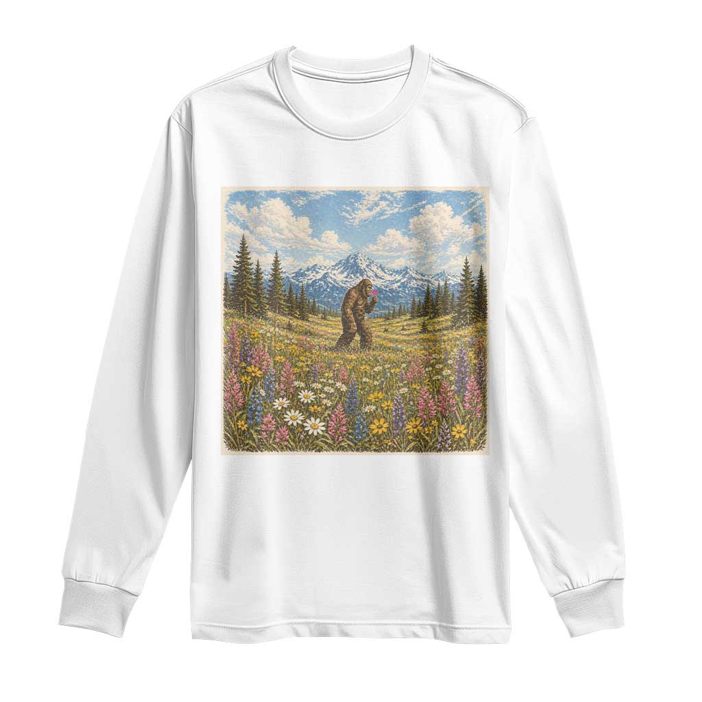 Retro Bigfoot Wildflower Long Sleeve Shirt Vintage Sasquatch Funny Cryptid