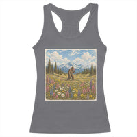 Retro Bigfoot Wildflower Racerback Tank Top Vintage Sasquatch Funny Cryptid