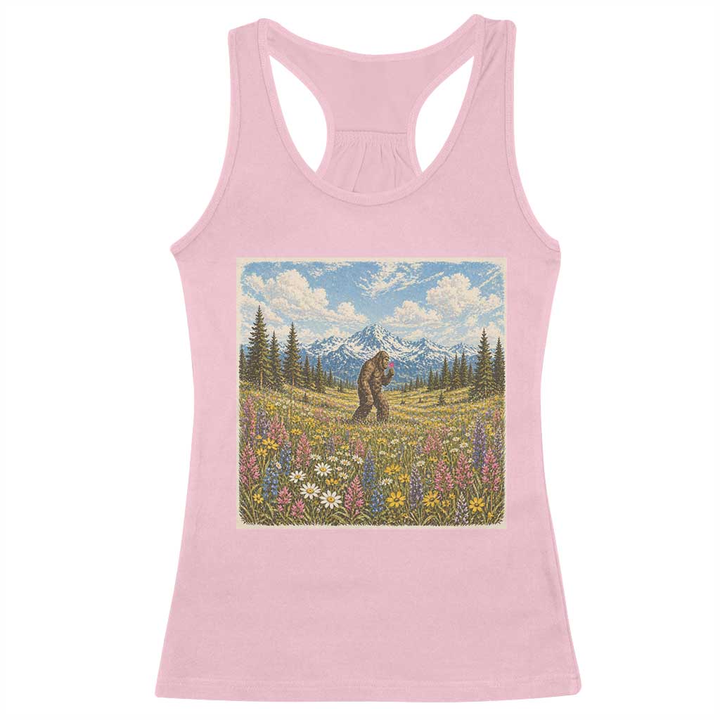Retro Bigfoot Wildflower Racerback Tank Top Vintage Sasquatch Funny Cryptid
