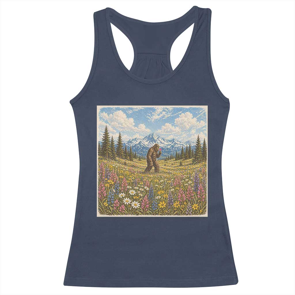 Retro Bigfoot Wildflower Racerback Tank Top Vintage Sasquatch Funny Cryptid
