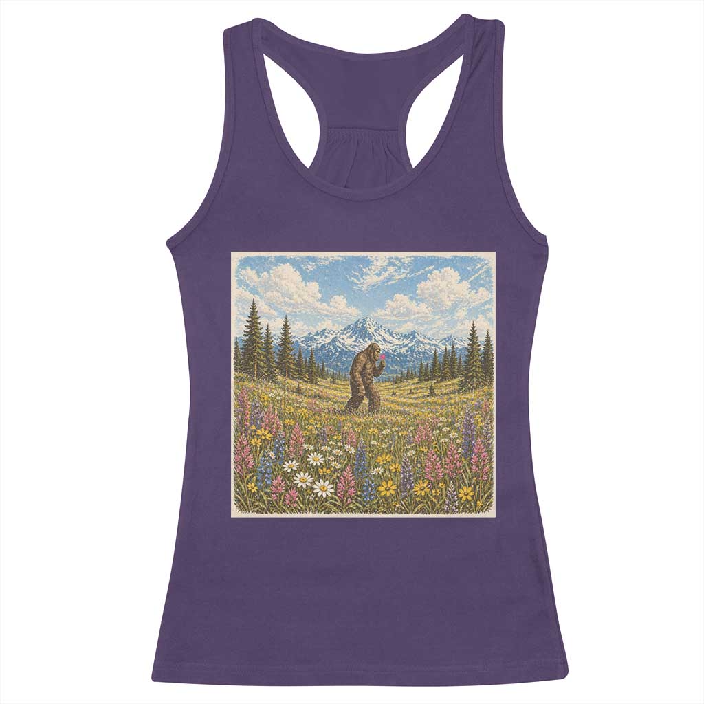 Retro Bigfoot Wildflower Racerback Tank Top Vintage Sasquatch Funny Cryptid