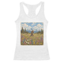 Retro Bigfoot Wildflower Racerback Tank Top Vintage Sasquatch Funny Cryptid