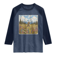 Retro Bigfoot Wildflower Raglan Shirt Vintage Sasquatch Funny Cryptid