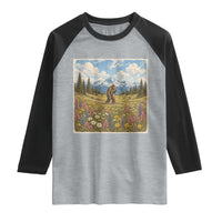 Retro Bigfoot Wildflower Raglan Shirt Vintage Sasquatch Funny Cryptid