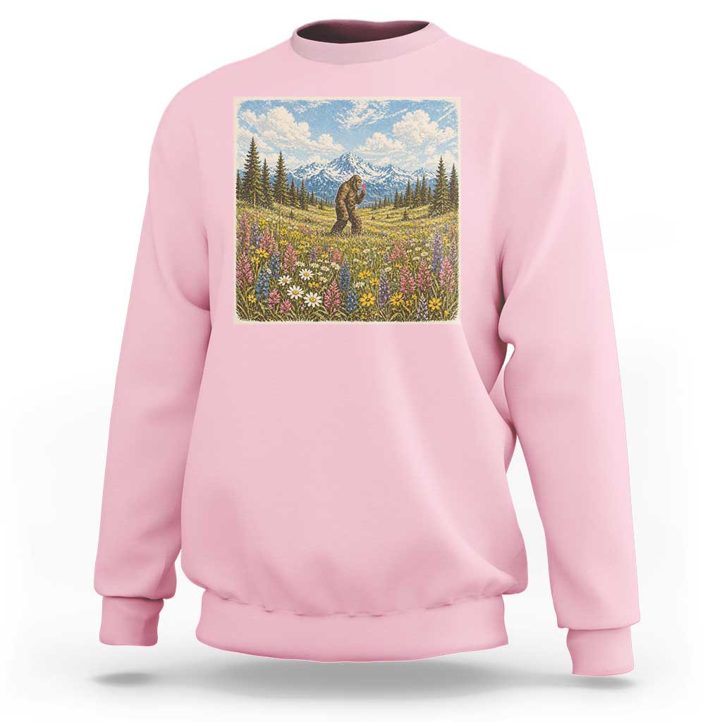 Retro Bigfoot Wildflower Sweatshirt Vintage Sasquatch Funny Cryptid