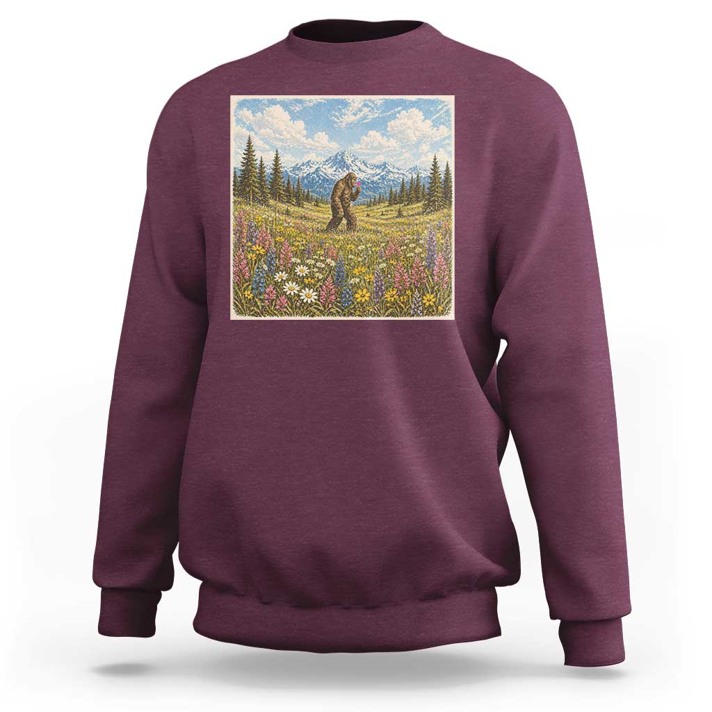 Retro Bigfoot Wildflower Sweatshirt Vintage Sasquatch Funny Cryptid