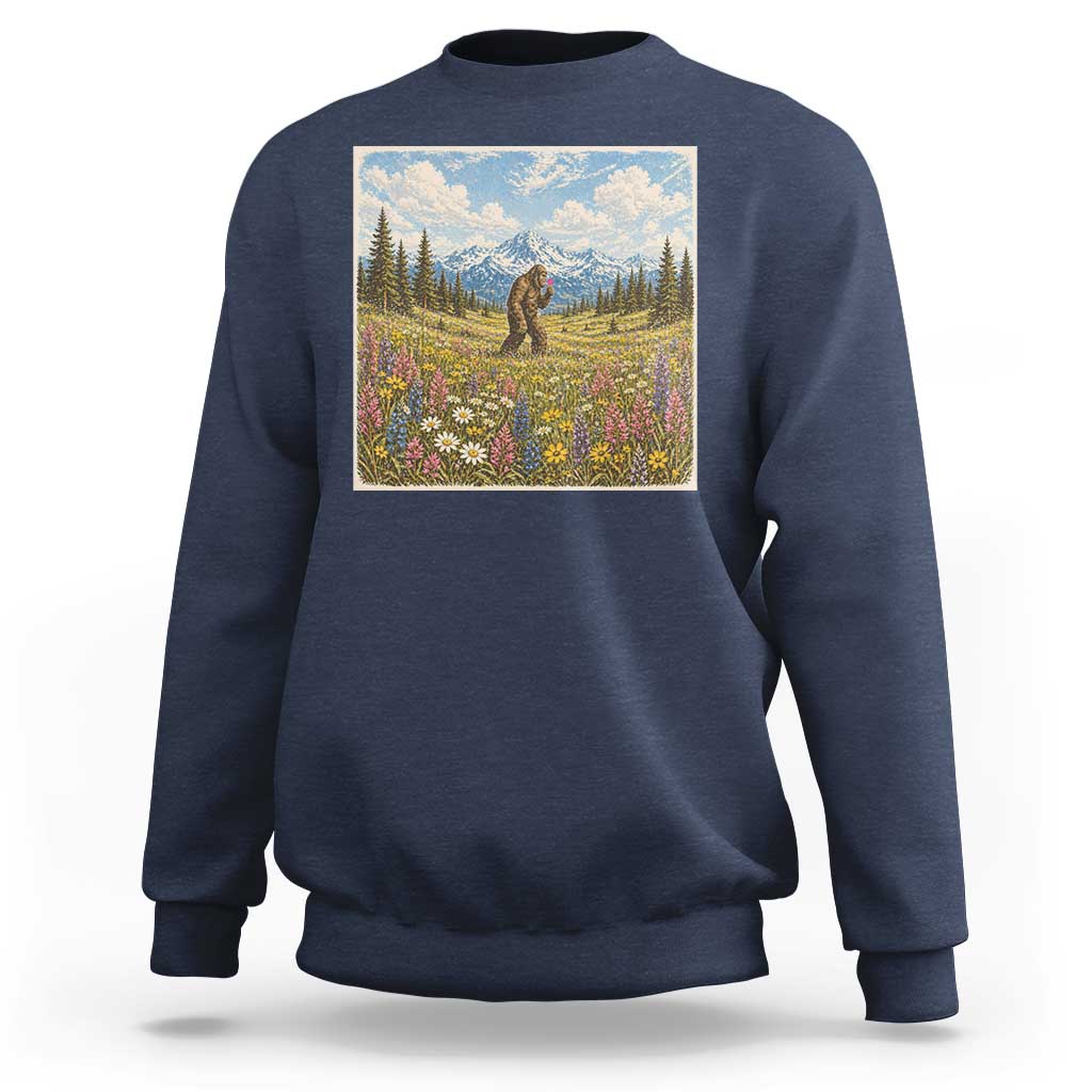 Retro Bigfoot Wildflower Sweatshirt Vintage Sasquatch Funny Cryptid