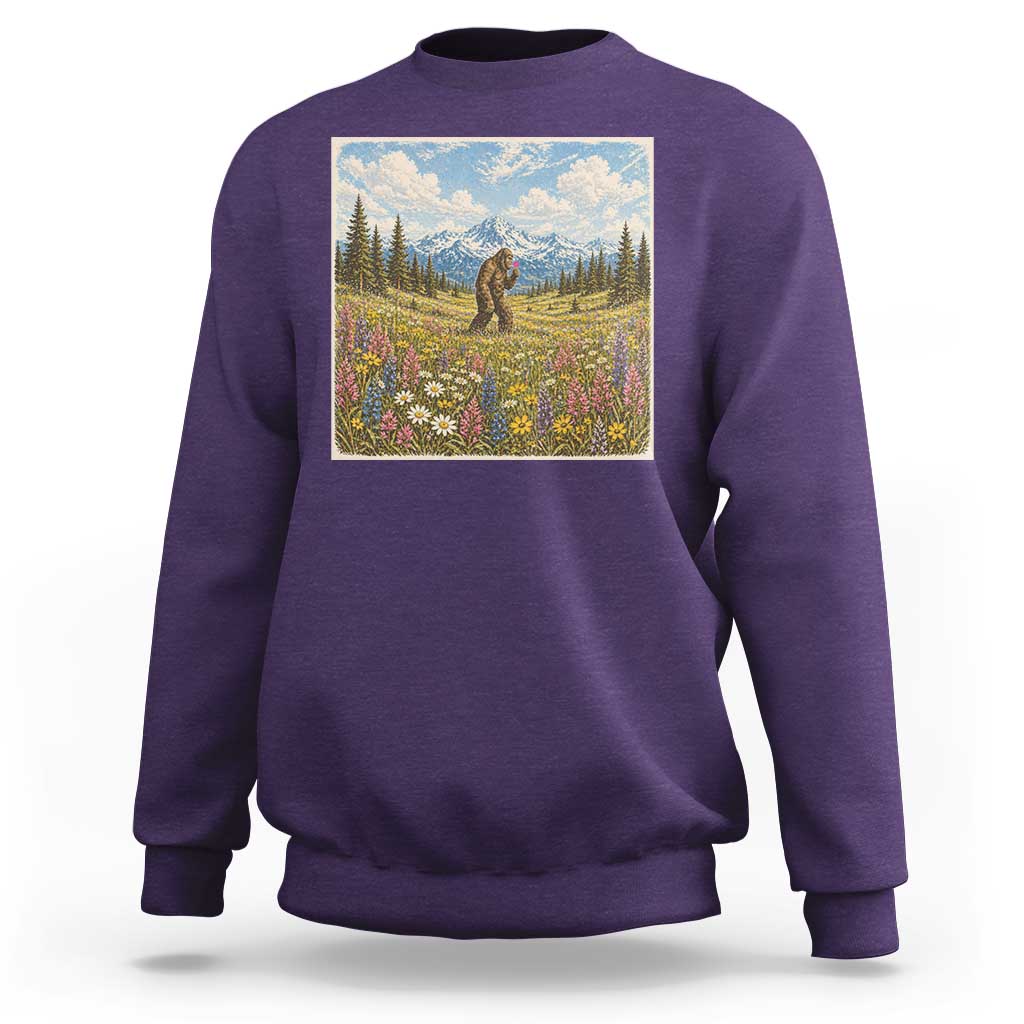 Retro Bigfoot Wildflower Sweatshirt Vintage Sasquatch Funny Cryptid