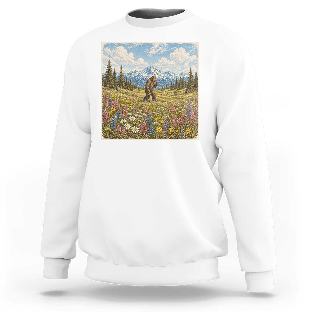 Retro Bigfoot Wildflower Sweatshirt Vintage Sasquatch Funny Cryptid