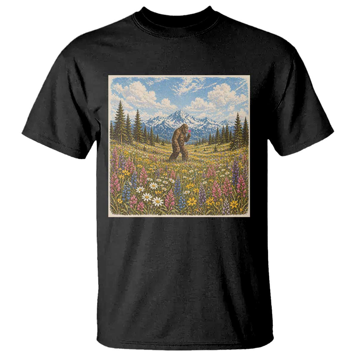 Retro Bigfoot Wildflower T Shirt Vintage Sasquatch Funny Cryptid
