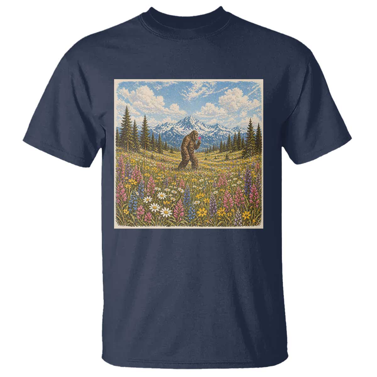 Retro Bigfoot Wildflower T Shirt Vintage Sasquatch Funny Cryptid