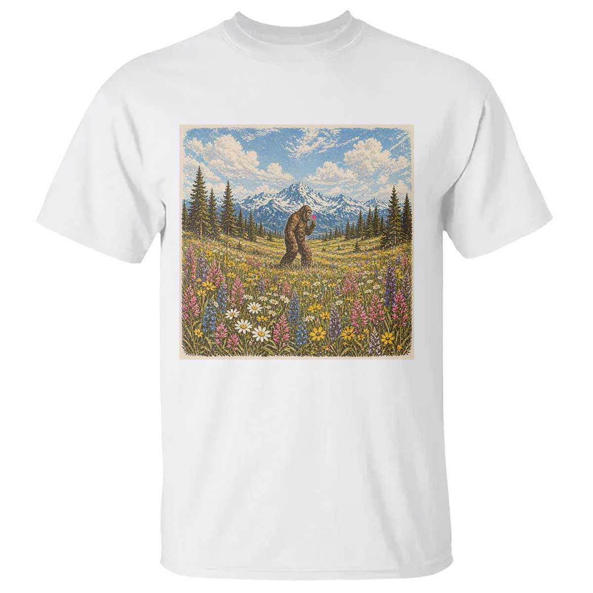 Retro Bigfoot Wildflower T Shirt Vintage Sasquatch Funny Cryptid