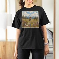 Retro Bigfoot Wildflower T Shirt For Women Vintage Sasquatch Funny Cryptid