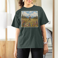 Retro Bigfoot Wildflower T Shirt For Women Vintage Sasquatch Funny Cryptid