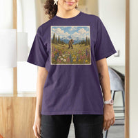 Retro Bigfoot Wildflower T Shirt For Women Vintage Sasquatch Funny Cryptid