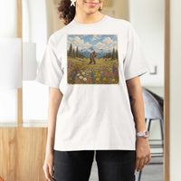 Retro Bigfoot Wildflower T Shirt For Women Vintage Sasquatch Funny Cryptid