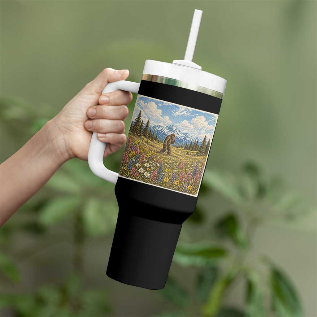 Retro Bigfoot Wildflower Tumbler With Handle Vintage Sasquatch Funny Cryptid
