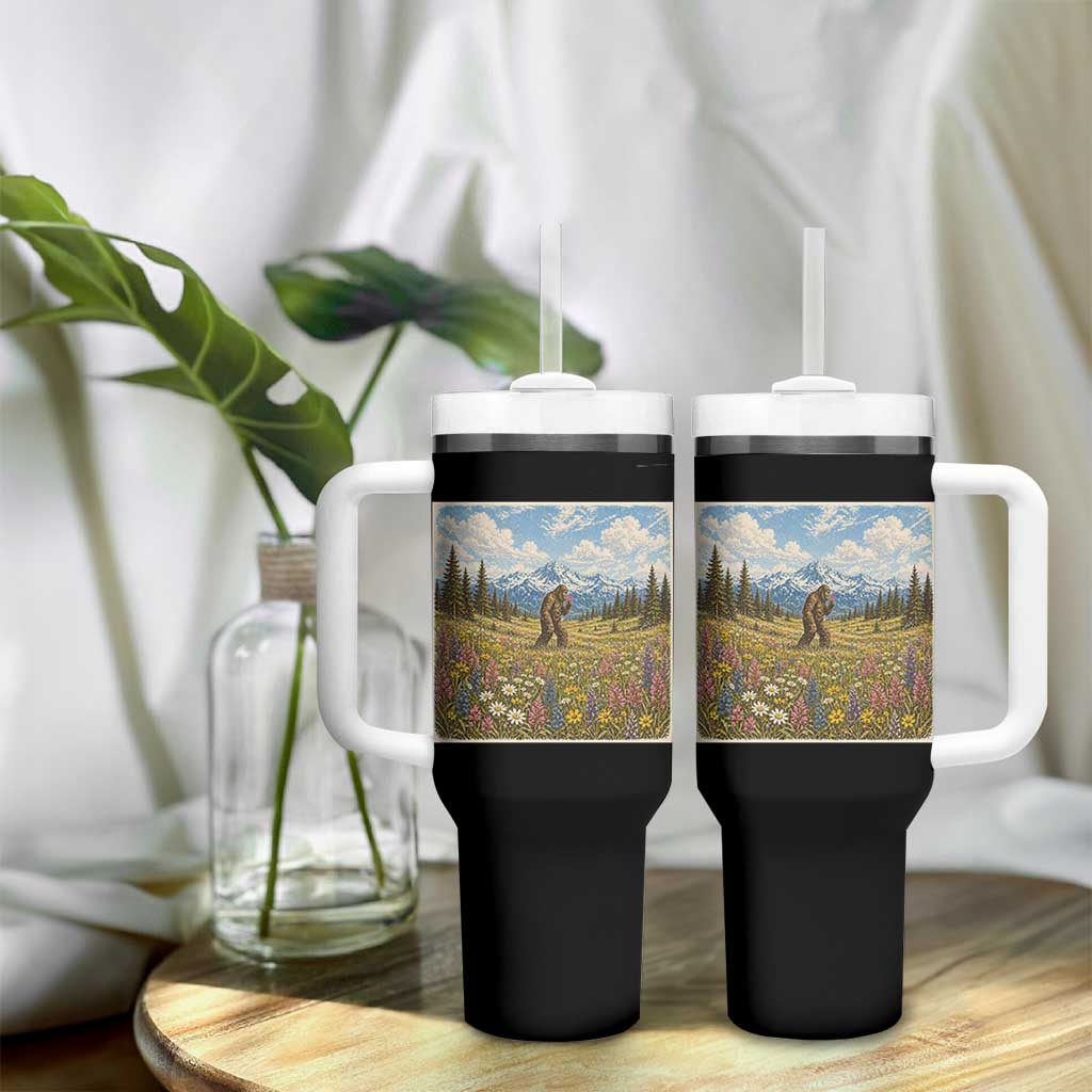 Retro Bigfoot Wildflower Tumbler With Handle Vintage Sasquatch Funny Cryptid