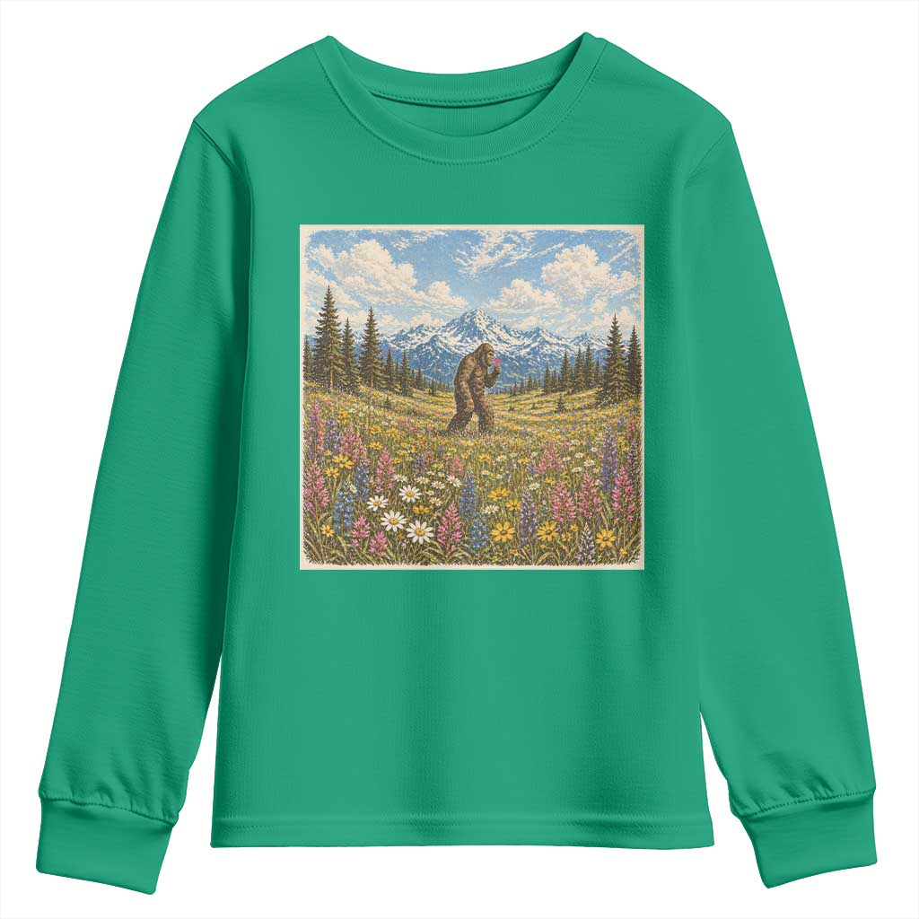 Retro Bigfoot Wildflower Youth Sweatshirt Vintage Sasquatch Funny Cryptid